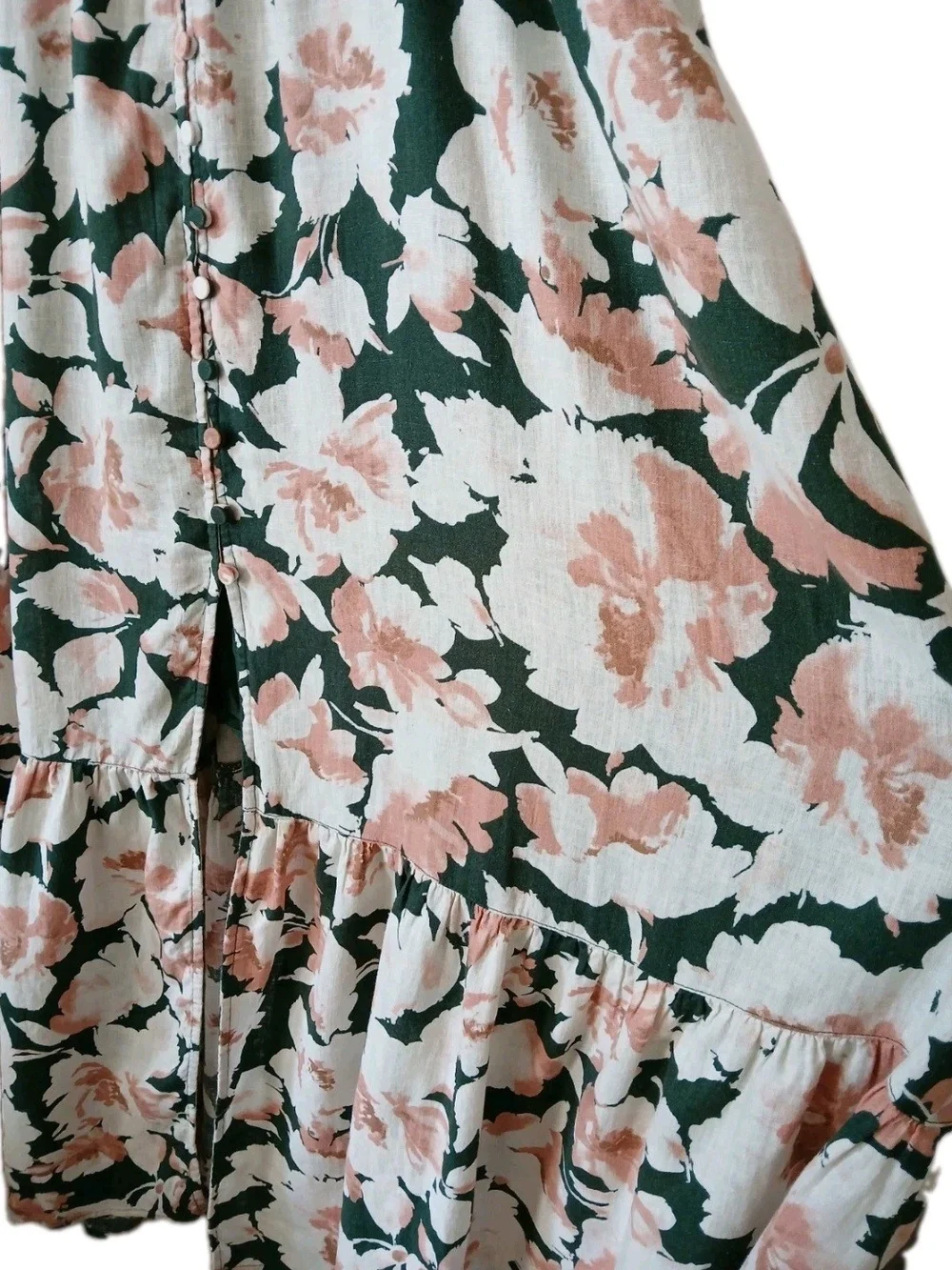 Abercrombie & Fitch Women's Pink Green Floral Summer Maxi Button Dress Size L